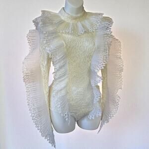 The Sang Cream and White Lace Bodysuit Costume Beyoncé Concert Attire Size Large